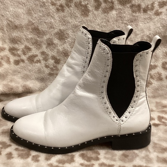 Rebecca Minkoff Chelsea Sabeen White Ankle Leather Studded Boots, Size 6 1/2 - Picture 8 of 15